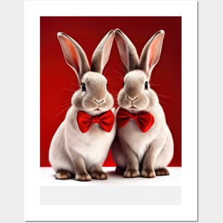 Adorable Rabbits in Red Bows - Cute Animal Print for Bunny Lovers Posters and Art